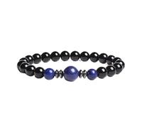 CYLRWSR - Bracelets en pierre naturelle faits à la main en agate noire avec trois yeux de tigre - Bracelet extensible pour homme et femme - Cadeau de yoga, 19cm, Pierre, Agate