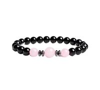 CYLRWSR Bracelets en pierres naturelles faits à la main, agate noire avec trois yeux de tigre, bracelet élastique pour femmes et hommes, cadeaux de yoga, 19cm, Pierre, Agate