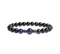 CYLRWSR Bracelets en pierres naturelles faits à la main, agate noire avec trois yeux de tigre, bracelet élastique pour femmes et hommes, cadeaux de yoga, 19cm, Pierre, Agate