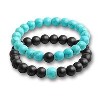 CYLRWSR Lot de 2 bracelets à perles en onyx naturel avec breloque en pierre de tigre pour couple - Bracelets de distance pour femme, homme, ami, cadeau extensible