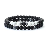 CYLRWSR Lot de 2 bracelets en pierre naturelle pour homme, hématite curative irrégulière, yeux de tigre mat, braslet avec breloque, 19cm, Pierre, Agate
