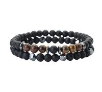 CYLRWSR Lot de 2 bracelets en pierre naturelle pour homme, hématite curative irrégulière, yeux de tigre mat, braslet avec breloque, 19cm, Pierre, Agate