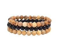 CYLRWSR Lot de 3 bracelets en pierre naturelle, rhodonite, rose, quartz, turquoise, améthyste, bracelets assortis pour femmes et hommes