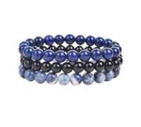 CYLRWSR Lot de 3 bracelets en pierre naturelle, rhodonite, rose, quartz, turquoise, améthyste, bracelets appariés pour femmes et hommes, 19 cm, pierre, agate