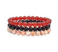 CYLRWSR - Lot de 3 bracelets en pierre naturelle, rhodonite, rose, quartz, turquoise, améthyste, bracelets couplés pour femmes et hommes