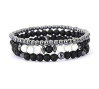 CYLRWSR - Lot de 3 bracelets pour homme - Hématite de guérison - Œil de tigre naturel - Pierre de lave avec pendentif