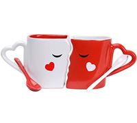 Cymax 2 Pièces Ensemble tasse couple café, Tasses à baiser en céramique Mr & Mrs tasses avec cuillères - douche nuptiale fiançailles mariage anniversaire Saint Valentin cadeaux de Noël pour couples