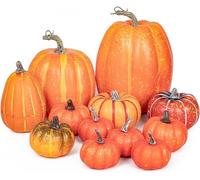 Cymax Lot de 12 Grande Citrouilles Artificielles de Tailles Assorties pour Décoration de Table,Automne,Vacances,Halloween, Thanksgiving,Orange