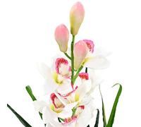 Cymbidium Plante d'orchidée artificielle - 100 cm - Vert - Avec pot - 36 feuilles - 18 fleurs - Plante artificielle facile d'entretien pour salon, bureau, balcon, décoration intérieure et extérieure
