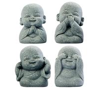 Cymwer 4 Petites Figurines de Moine, Mignons Petits Moines Bouddha n'entendent Aucun Mal, ne voient Aucun Mal, ne parlent Pas de Mal, ne Font Pas de Mal, Statue pour la décoration de Voiture