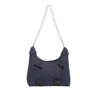 Cymwer Denim Sac à bandoulière Bowknot Femmes Crescent Sac Perle Décor Hobo Sac Chaîne Sangle Fourre-Tout Sac à Main pour Le Travail Voyage (Bleu foncé)