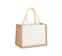 Cymwer femmes sac à décontracté grande capacité toile poignée supérieure sac à main en jute couleur contrastée dames sac à main en plein air (04)