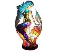 Cymwer Lampe de table en verre coloré série animaux, licorne, sirène, tortue de mer, lampe de table teintée, lion, dauphin, loup, résine teintée, veilleuse en forme d'animal, hibou, cheval,