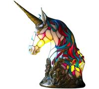Cymwer Lampe de table en verre coloré série animaux, licorne, sirène, tortue de mer, lampe de table teintée, lion, dauphin, loup, résine teintée, veilleuse en forme d'animal, hibou, cheval,