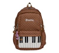 Cymwer Sac à dos de randonnée pour enfants imprimé piano à pois avec fermeture éclair, sac à dos musical avec breloque léger pour enfants filles garçons adolescents (le sac est livré plié) (marron)