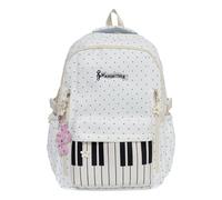 Cymwer Sac à dos de randonnée pour enfants imprimé piano à pois avec fermeture éclair, sac à dos musical avec breloque, léger pour enfants filles garçons adolescents (le sac est livré plié) (blanc)