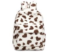 Cymwer Sac à dos pour ordinateur portable imprimé léopard Bretelles réglables Sac à dos universitaire en peluche (Beige)