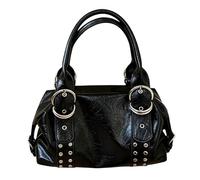 Cymwer Sac à main en cuir PU de grande capacité pour femme avec fermeture éclair et rivets - Sac à bandoulière de couleur unie pour les voyages, le shopping, le travail, un usage quotidien (Noir)