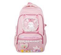 Cymwer Sac Ita pour femme Sac d'école en nylon haute capacité Sac à bandoulière léger multicouche pour étudiant (Rose) (Rose)