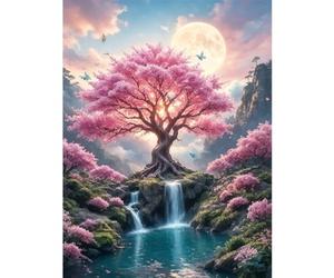 Cymwer Stitch Kit Landscape 11CT Stamped 3 Strands Thread(Cherry Moon) | (Cherry Moon)