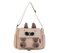 Cymwer Women Kitten Shoulder Bag Large Capacity College Shoulder Bags Waterproof Cartoon Brown Cat Crossbody Bag for Commuting/Shopping/Short Trip (Khaki)