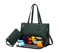 Cymwer Women Pu 2-en-1 Sac à lunch, sac à lunch multi-compartiments, sac à main matelassé de grande capacité avec sac à main pour pique-nique de camping