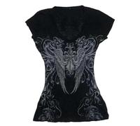 Cynefoa Chemises Y2K Grunge années 2000 Emo Vêtements Adolescentes Filles Vintage Col V Graphique T-shirt à manches courtes Gothique Crop Top Streetwear, Noir , S