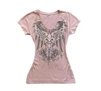 Cynefoa Chemises Y2K Grunge années 2000 Emo Vêtements Adolescentes Filles Vintage Col V Graphique T-shirt à manches courtes Gothique Crop Top Streetwear, rose, M