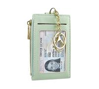 Cynure Portefeuille Fin en Cuir pour Homme et Femme avec Blocage RFID, Petit Porte-clés à Fermeture éclair, Poche Avant avec 2 fenêtres pour Carte d'identité, Vert Clair, One Size, Minimaliste