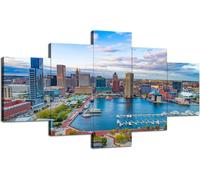 cyongshan Décoration murale à 5 panneaux de Baltimore - Skyline du Maryland - Camden Yards - Cadre en bois - Prêt à accrocher