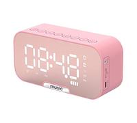 CYONGYOU Réveil LED avec radio FM, haut-parleur Bluetooth sans fil, miroir USB, rose