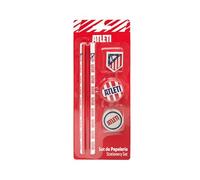 CyP Brands Atlético de Madrid Set de papeterie, écriture, taille-crayon, gomme à effacer, crayons couleur rouge, produit officiel