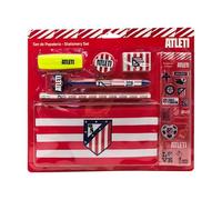 CyP Brands- Atlético de Madrid Set de papeterie, trousse à crayons, caoutchouc, taille-crayon, stylo, surligneur, autocollants, couleur rouge, produit officiel