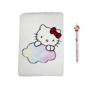 CyP Brands- Hello Kitty, Sanrio, set cadeau, cahier, carnet en peluche, stylo, couleur blanche, produit officiel, blanc, Sanrio Hello Kitty Set Cahier Peluche et Stylo