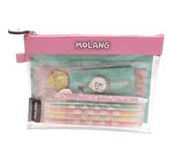 CyP Brands – Ensemble de papeterie Molang – Trousse, pinces, surligneurs, stylo effaçable (Rose)
