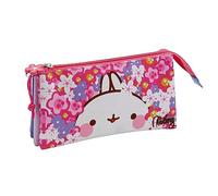 CYP BRANDS Molang Trousse triple Motif fleurs et fournitures scolaires Multicolore, rose, M, Trousse triple