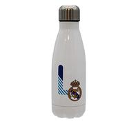 CYP BRANDS Real Madrid Bouteille d'eau en acier inoxydable, fermeture hermétique, lettre L bleue, 550 ml, Blanc