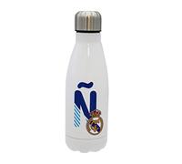 CYP BRANDS Real Madrid Bouteille d'eau en acier inoxydable, fermeture hermétique, lettre Ñ bleue, 550 ml, blanc