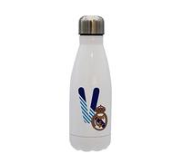 CYP BRANDS Real Madrid Bouteille d'eau en acier inoxydable, fermeture hermétique, lettre V bleue, 550 ml, Blanc