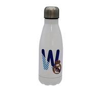 CYP BRANDS Real Madrid Bouteille d'eau en acier inoxydable, fermeture hermétique, lettre W bleue, 550 ml, Blanc