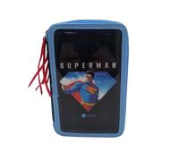 CyP Brands- Superman Trousse triple, porte-tous, 3 compartiments, couleur noire, produit officiel