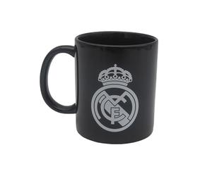 CYPBRANDS CyP Brands-Real Madrid Tasse pour petit-déjeuner dans une boîte en céramique, 300 ml, couleur noire avec blason blanc, produit officiel