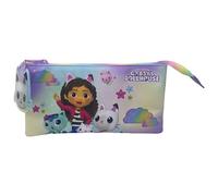 CYPBRANDS Gabby Trousse triple 5 compartiments Préscolaire Trousse Gabby Pandy Patitas Violet Produit officiel, multicolore, Estandar