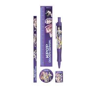 CYPBRANDS - K-Pop Demon Hunters, Huntrix, Set de papeterie, étui, crayon, caoutchouc, taille-crayon, stylo, règle, couleur violet, produit officiel