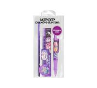 CYPBRANDS - K-Pop Demon Hunters, Huntrix, Set de papeterie, étui, crayon, caoutchouc, taille-crayon, stylo, règle, couleur violet, produit officiel