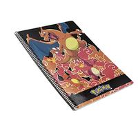 CYPBRANDS Pokémon Cahier Folio 80 feuilles Charmander, couverture rigide, quadrillage 4 x 4 mm, spirale, fournitures scolaires, papeterie, couleur orange, produit officiel (Cyp)