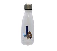 CYPBRANDS Real Madrid Bouteille d'eau en acier inoxydable, fermeture hermétique, lettre J bleue, 550 ml, Blanc