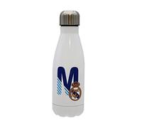 CYPBRANDS Real Madrid Bouteille d'eau en acier inoxydable, fermeture hermétique, lettre M bleue, 550 ml, Blanc