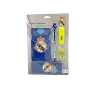 CyP Brands- Real Madrid Set de papeterie, écriture, marque-page, surligneur, correcteur, stylo à bille, bloc-notes, couleur blanche, produit officiel