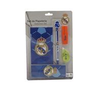 CyP Brands- Real Madrid Set de papeterie, écriture, marque-page, surligneur, correcteur, stylo à bille, bloc-notes, couleur blanche, produit officiel